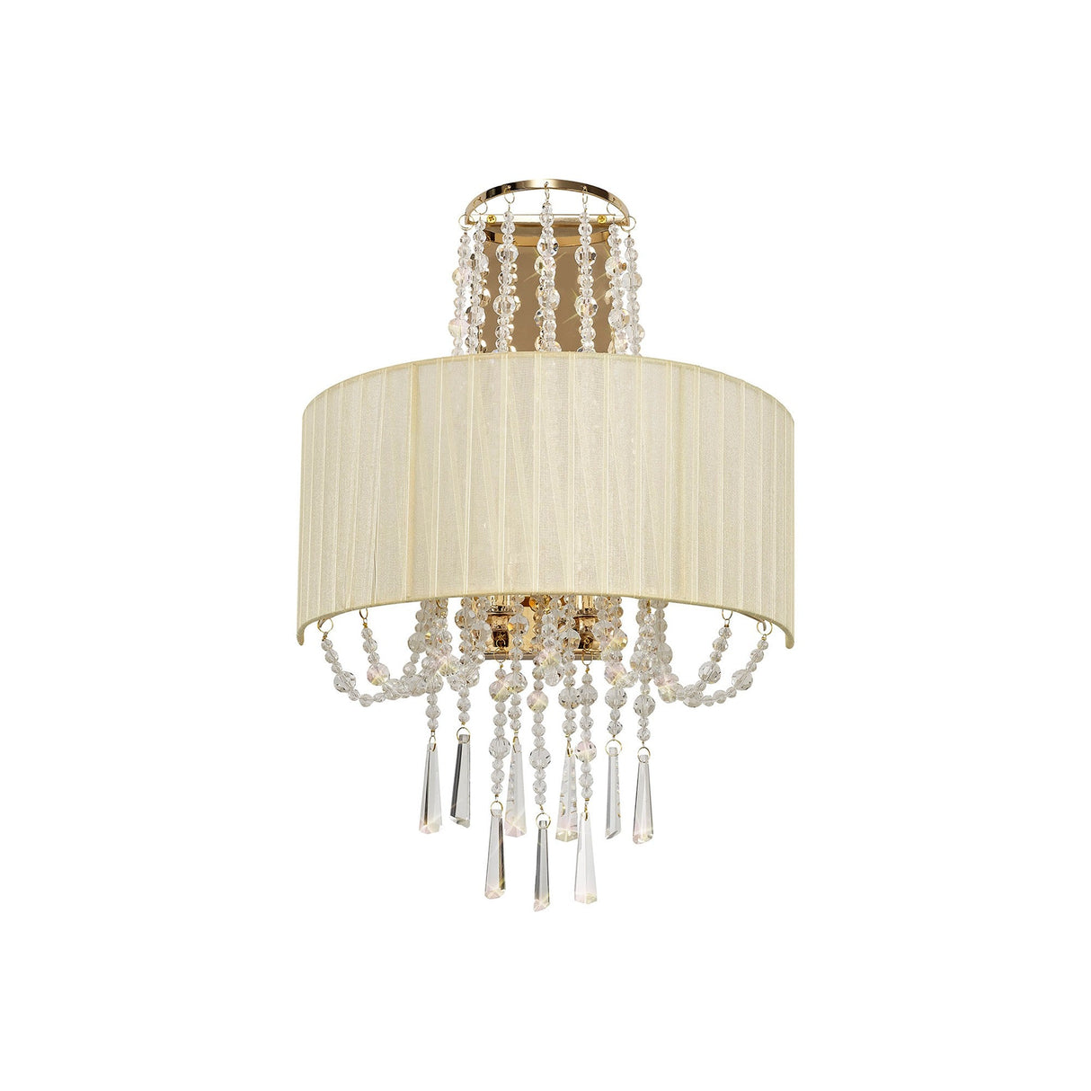 Freida 2 Light Crystal Wall Light - Gold With Cream Shade