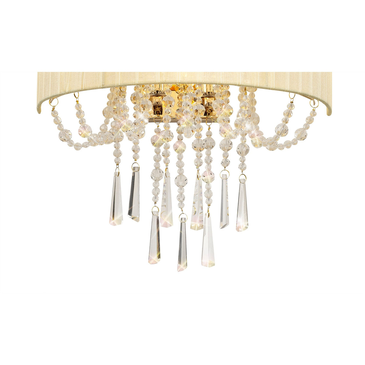 Freida 2 Light Crystal Wall Light - Gold With Cream Shade