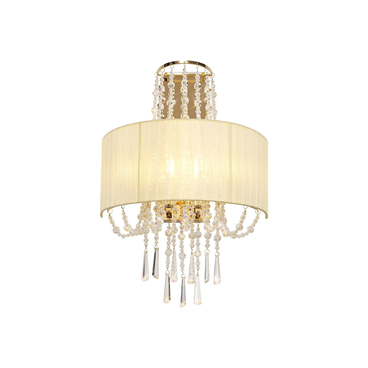 Freida 2 Light Crystal Wall Light - Gold With Cream Shade