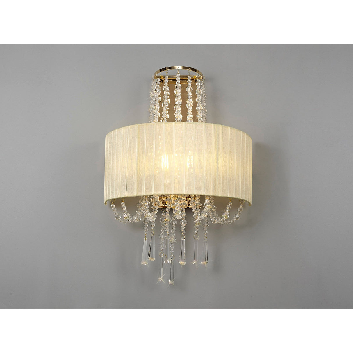 Freida 2 Light Crystal Wall Light - Gold With Cream Shade