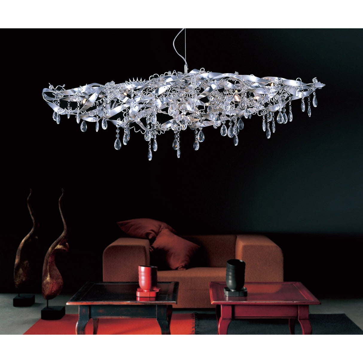 Fusion 10 Light Crystal Linear Suspension Light - Polished Chrome