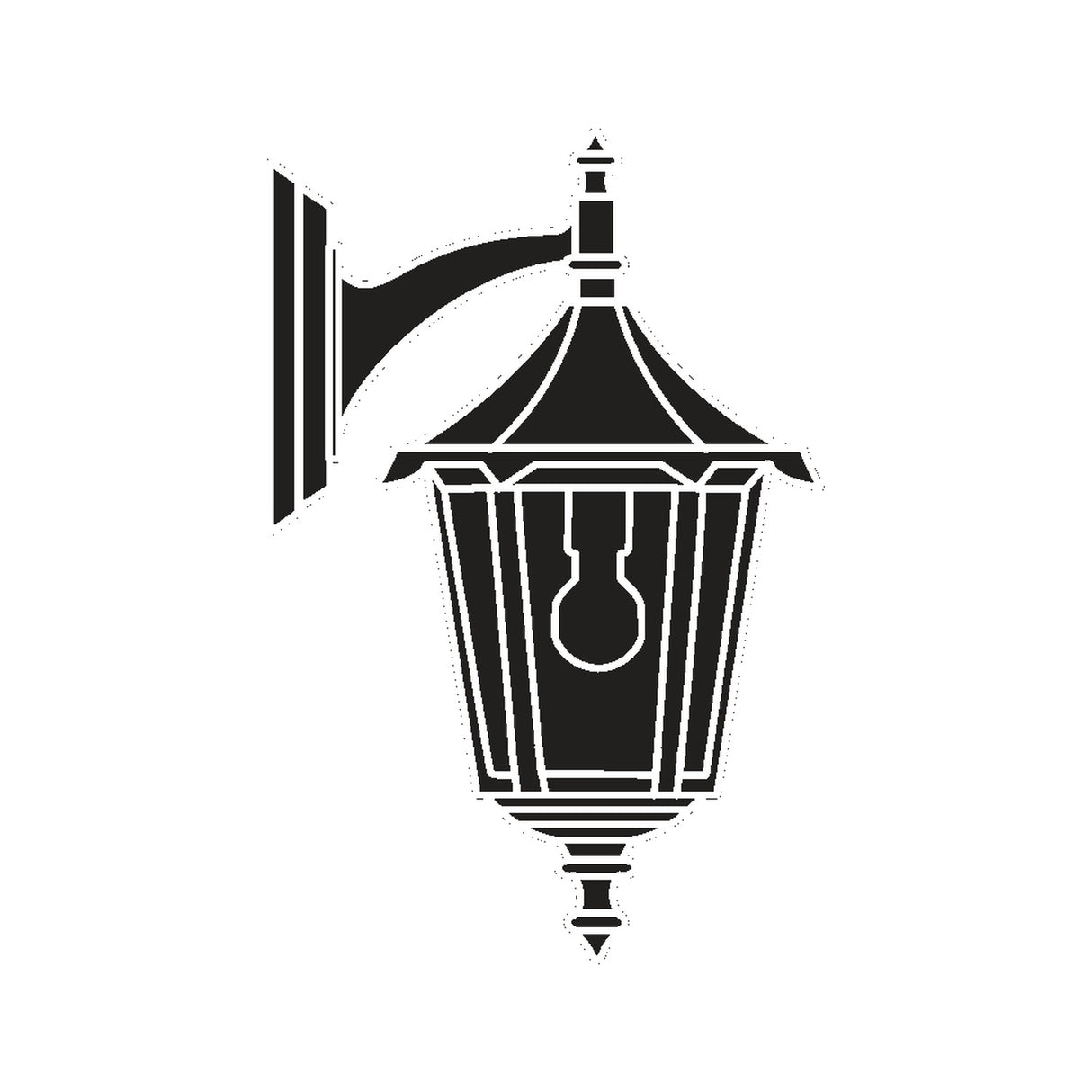 Gable Cast Aluminium Outdoor Hanging Wall Lantern in black, pagoda roof over six-sided glass panes with wall bracket, shown as a silhouette on a plain white background.