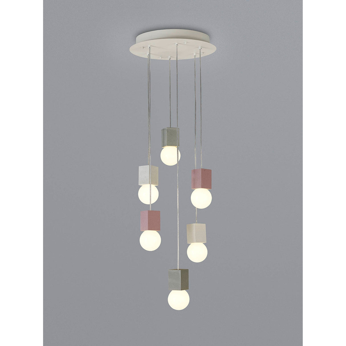 Galaxia 6 Light Square Cement Cluster Pendant Light - Multicoloured