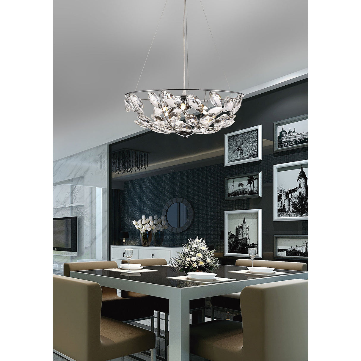 Galilea 45cm 6 Light Crystal Suspension Light - Polished Chrome