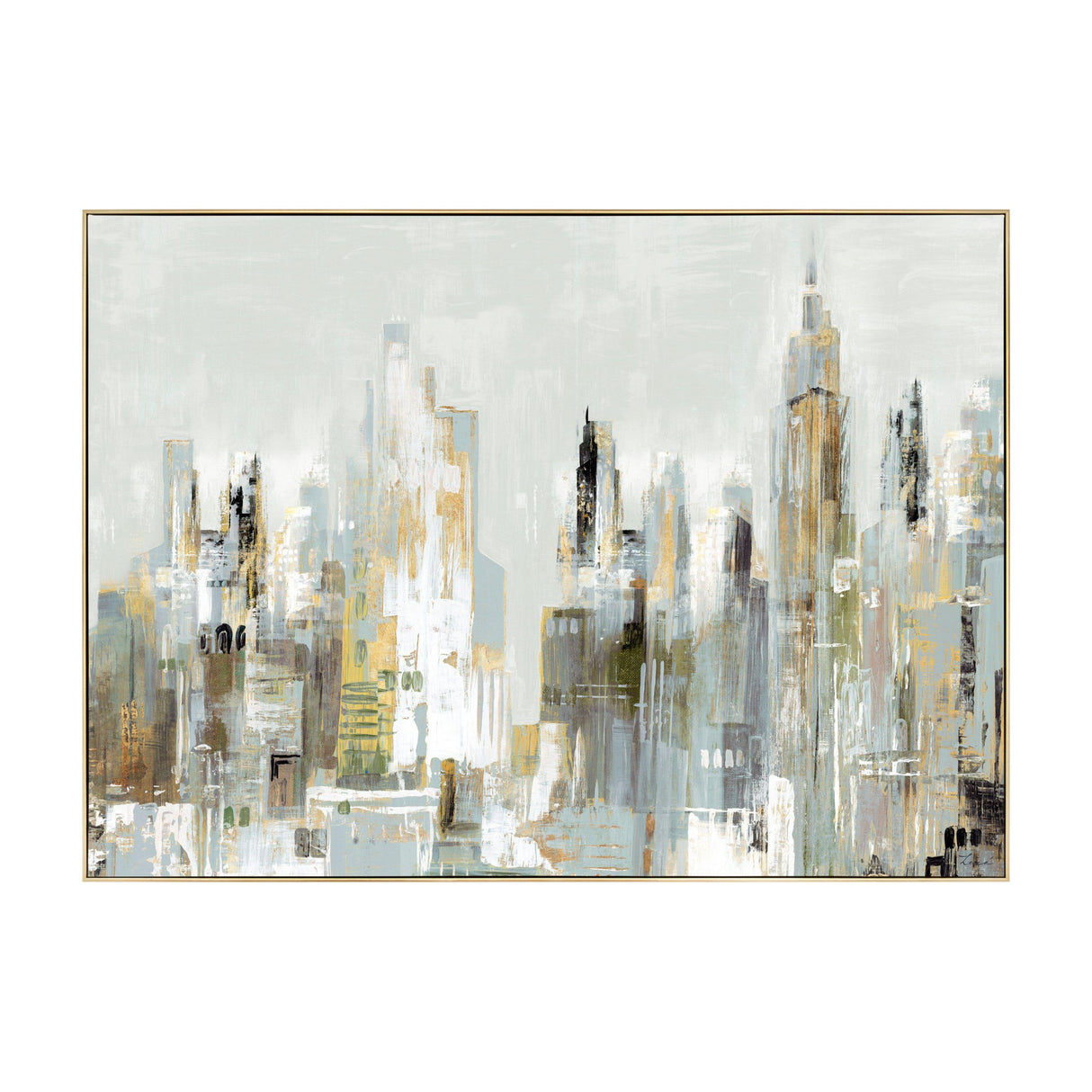 City Limits Abstract Skyline Framed Canvas – Grey
