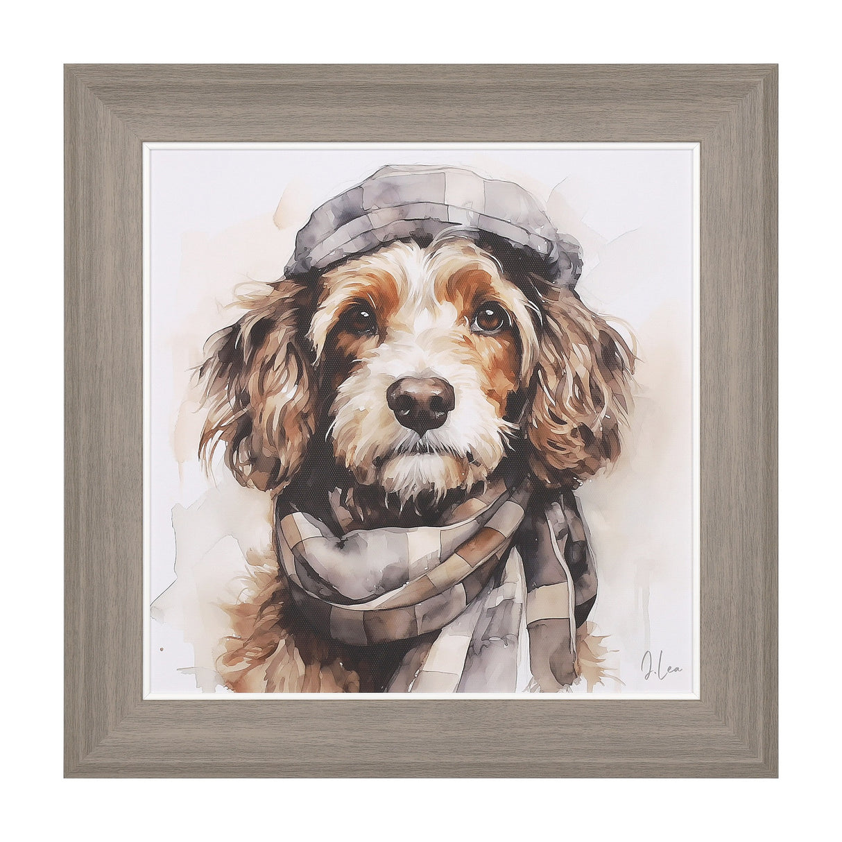 Archie Dog Watercolour Framed Canvas – Brown