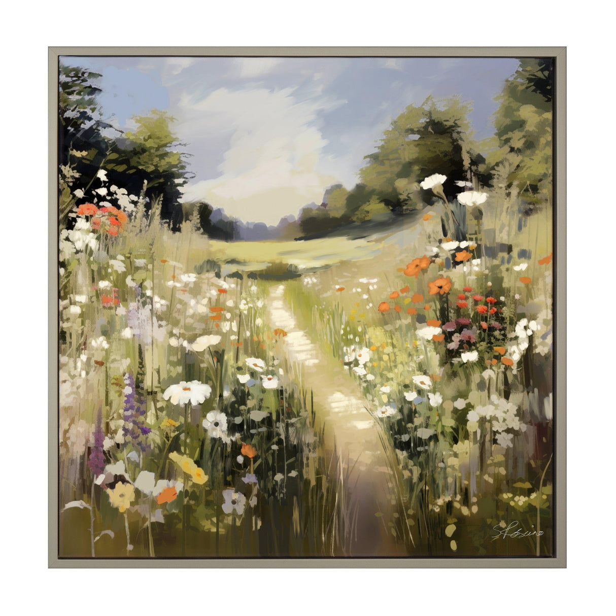 Wildflower Wander Framed Canvas – Green