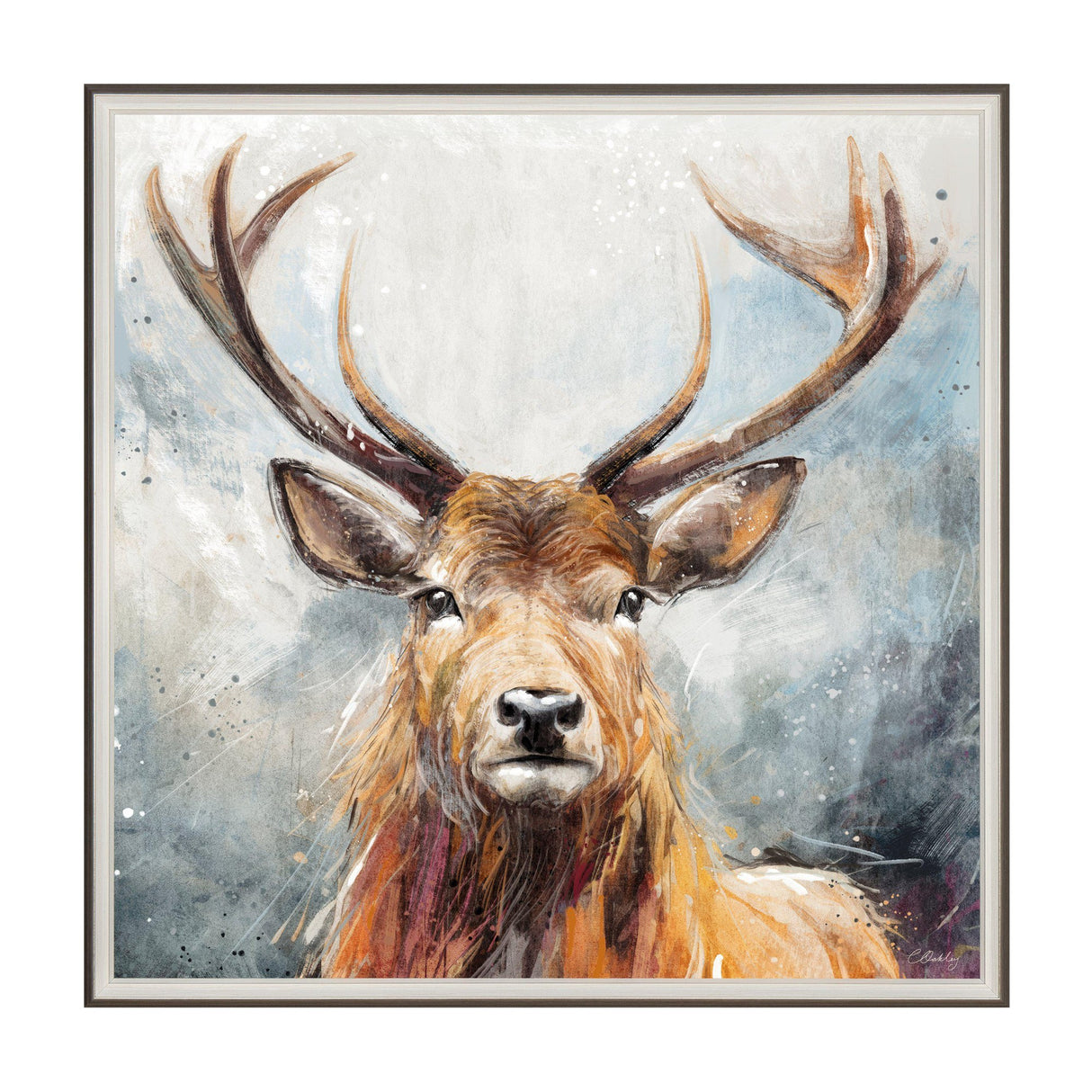 Looking On Framed Stag Canvas – Brown