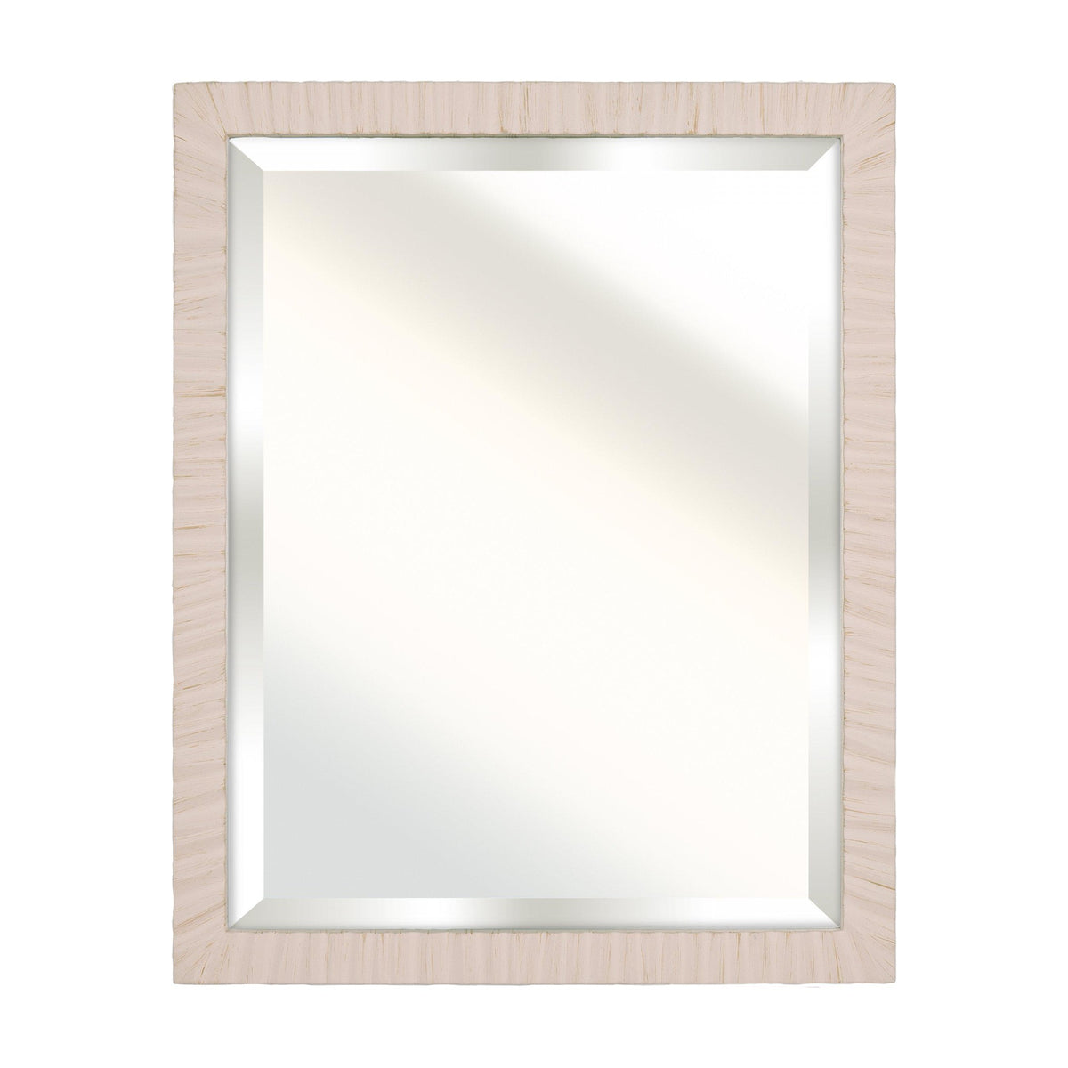 Gallery Direct Aldenne Rectangular Bevelled Mirror in pink with a brushed-texture MDF frame and wide bevelled glass, shown on a plain white background.