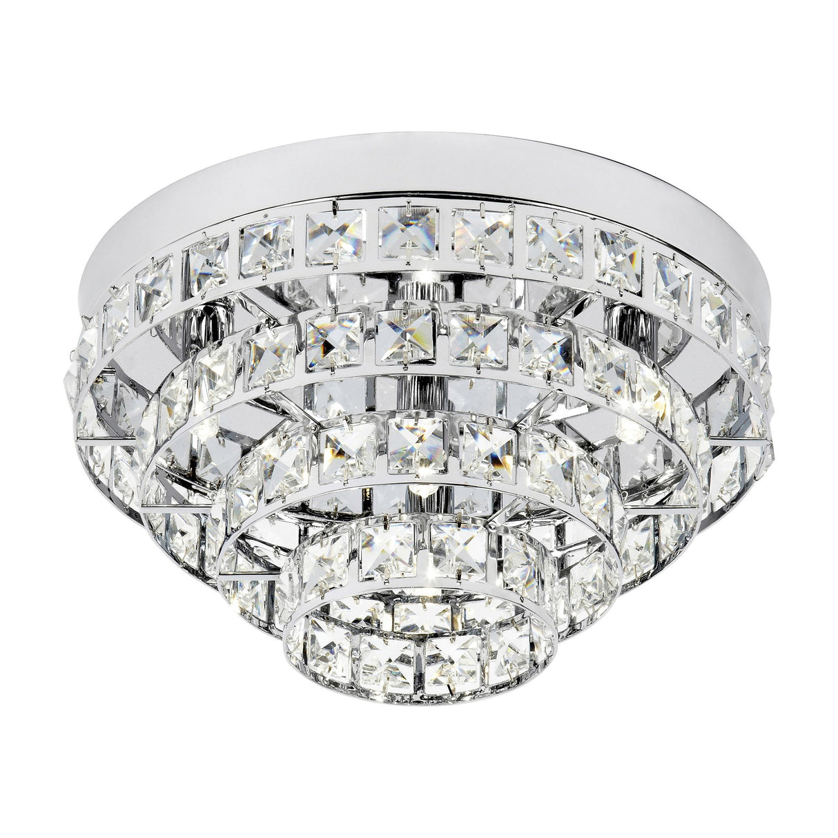 Motown Tiered Crystal Flush Ceiling Light – Chrome