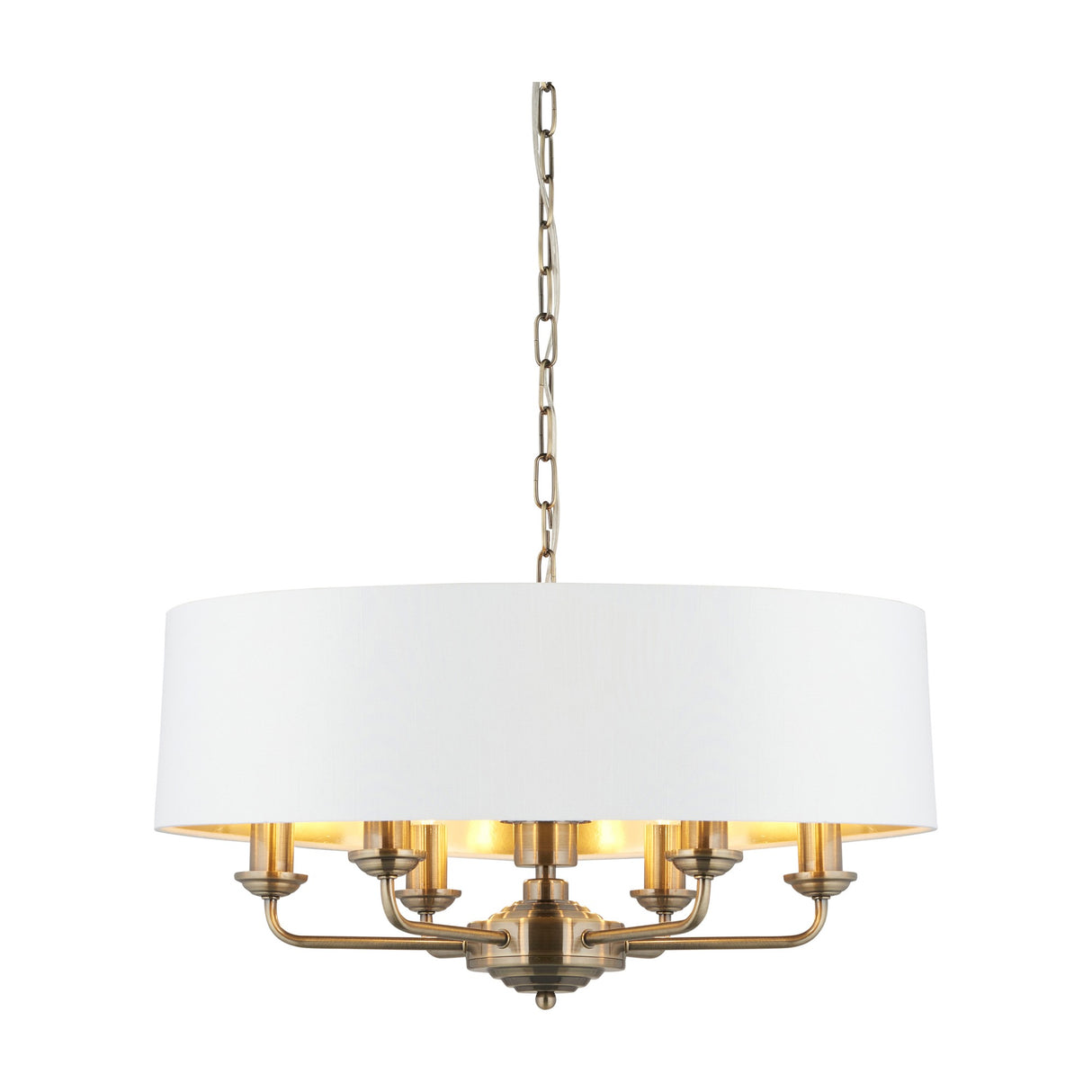 Highclere 6 Light Ceiling Pendant with Drum Shade – Antique Brass