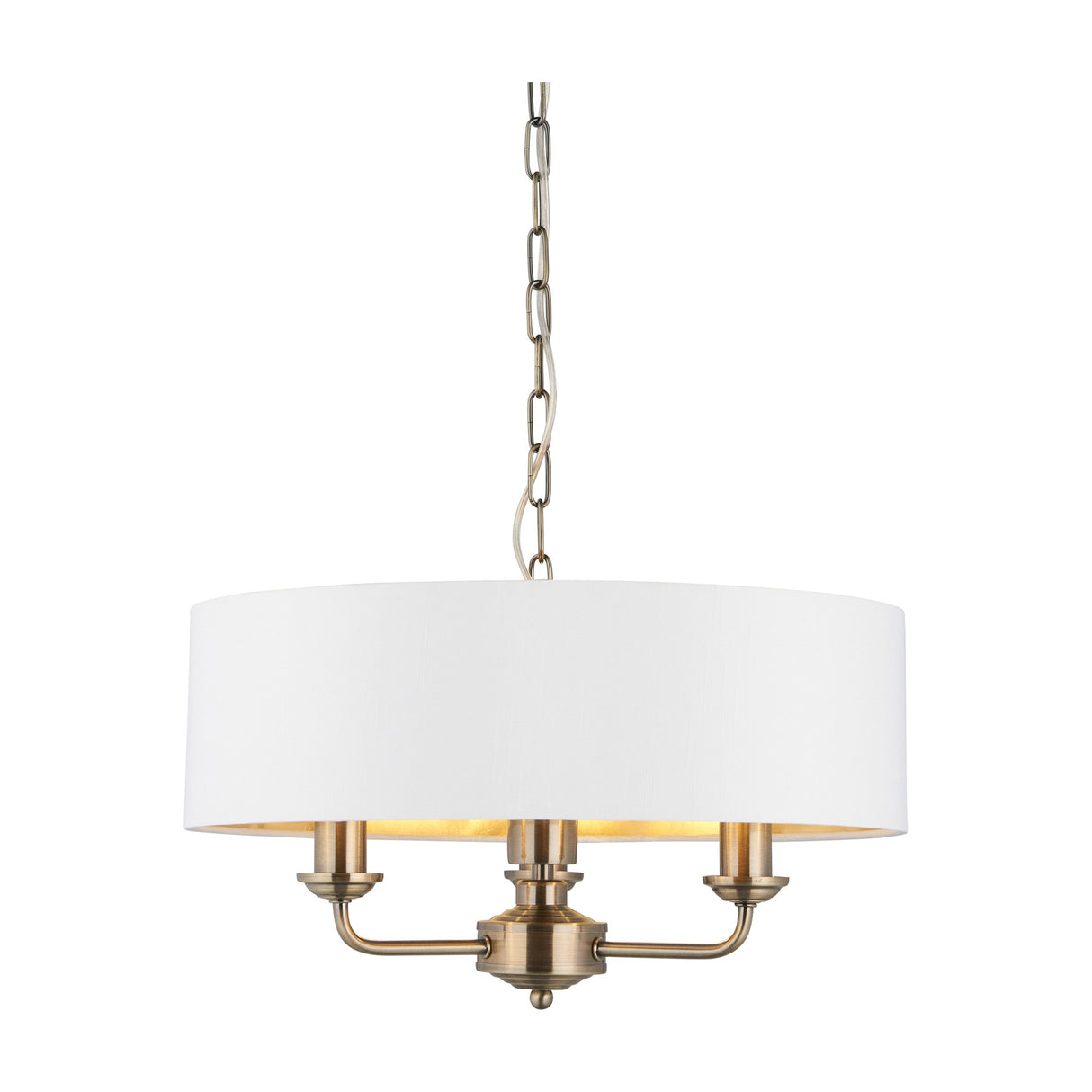 Highclere 3 Light Pendant with Fabric Shade – Antique Brass