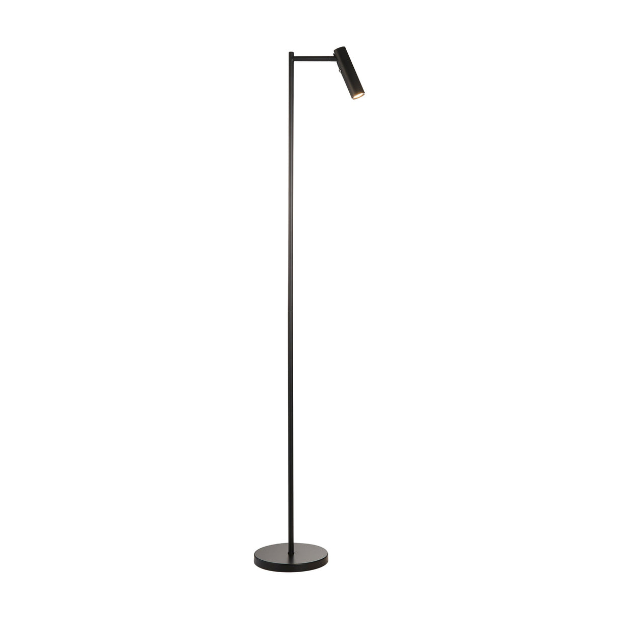 Gallery Direct Dedicated Reader Floor Lamp in matt black steel, with a slim upright stem, adjustable cylindrical spot head and round weighted base.