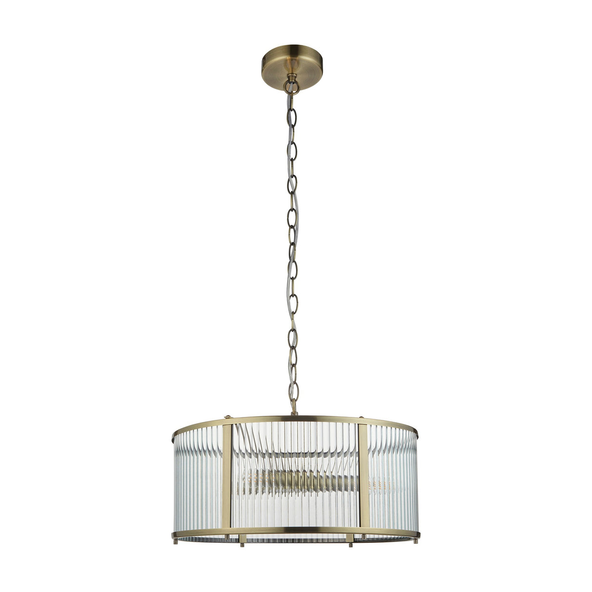 Ridgeton Ribbed Glass 3 Light Pendant – Antique Brass