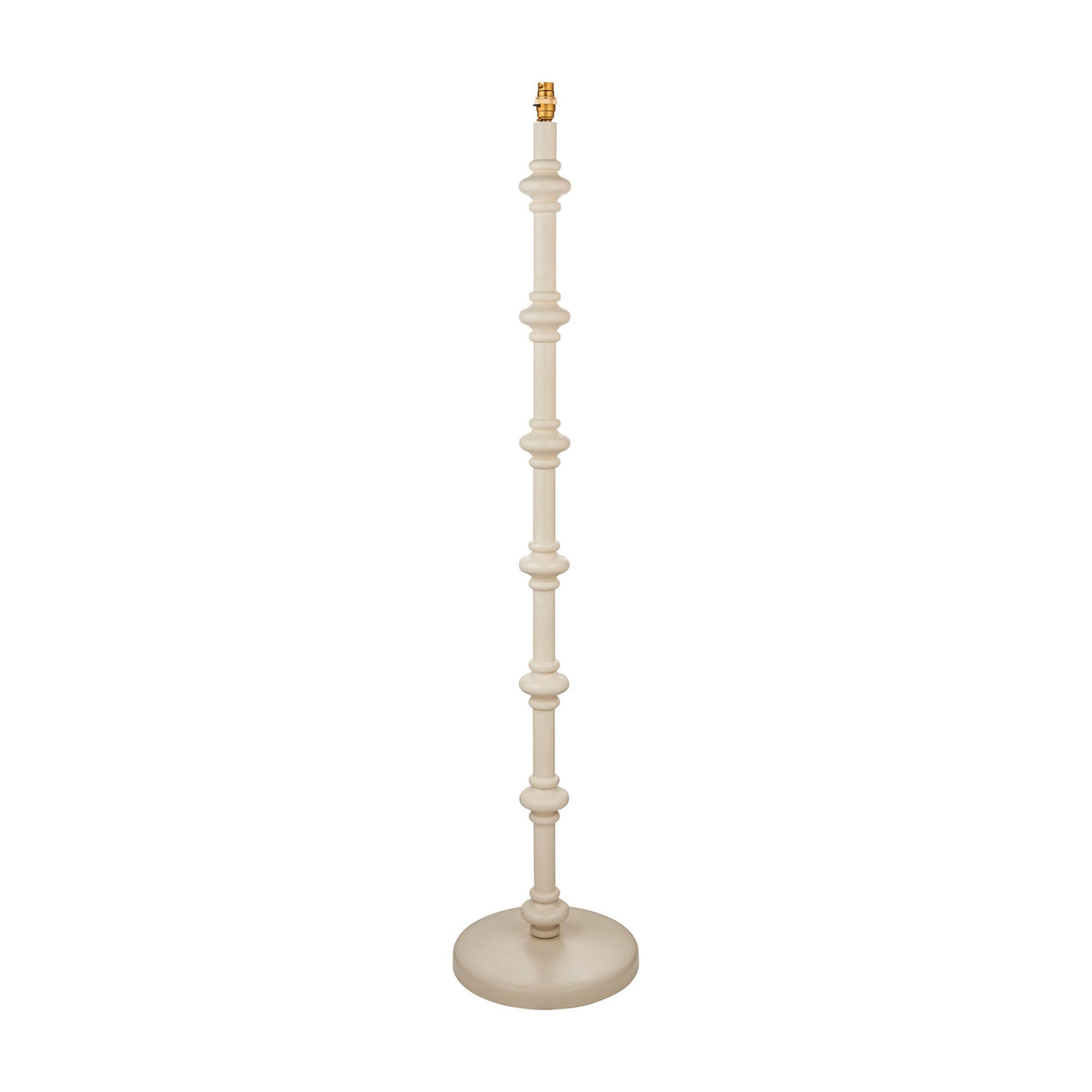 Gallery Direct Carnvenne Turned Floor Lamp Base in Almond White with spindle-turned wooden column, brass bayonet holder and weighted disc base.