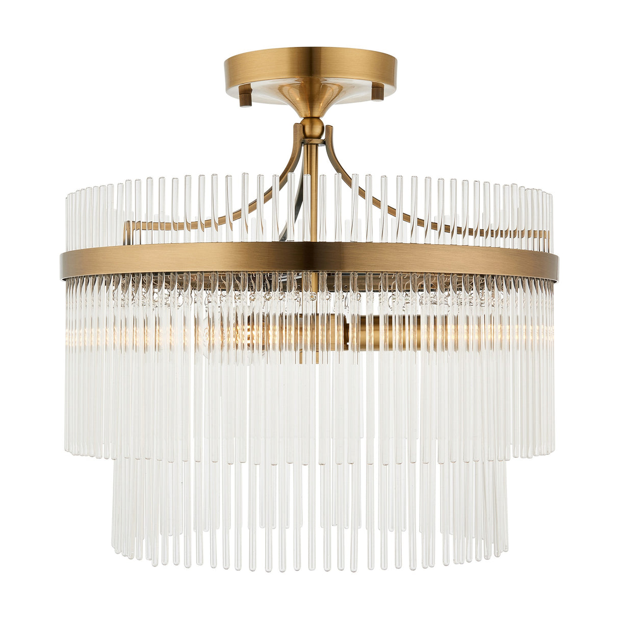 Marietta Tiered Glass Rod Semi-Flush Ceiling Light 3 Light – Antique Brass