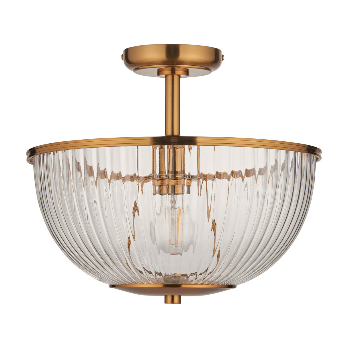 Somerset Ribbed Glass Semi-Flush Ceiling Light – Brass