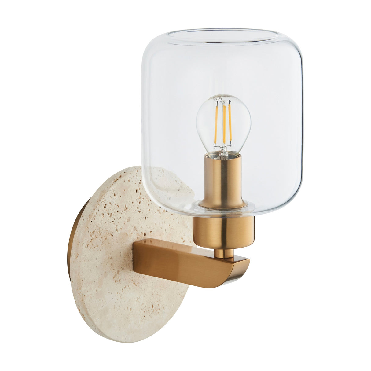 Travi Wall Light with Travertine Backplate – Brass