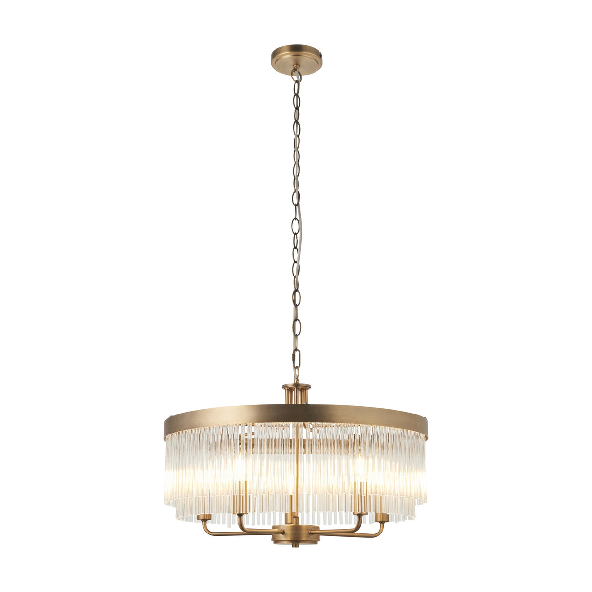 Clermont Glass Rod Chandelier 5 Light – Antique Brass