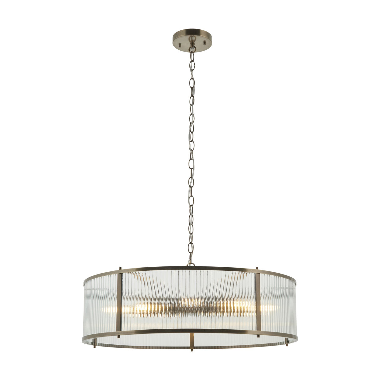 Ridgeton Ribbed Glass Drum Pendant 8 Light – Antique Brass