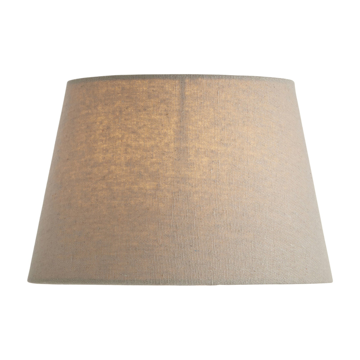 Gallery Direct Cirvenne tapered woven fabric lamp shade in grey with an empire drum-to-cone shape, shown illuminated on a plain white background.