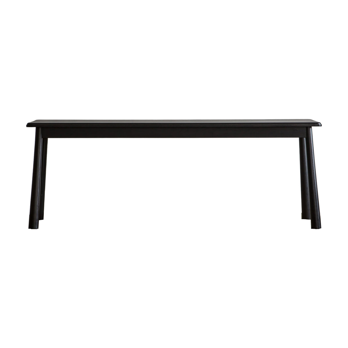 Gallery Direct Wycvorne Dining Bench in black solid oak with a rectangular top and rounded tapered legs, shown on a plain white background.