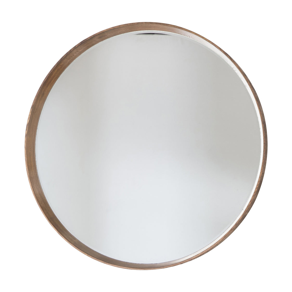 Gallery Direct Torreth Round Mirror in oak with a slim solid wood frame and visible grain, shown against a plain white background.