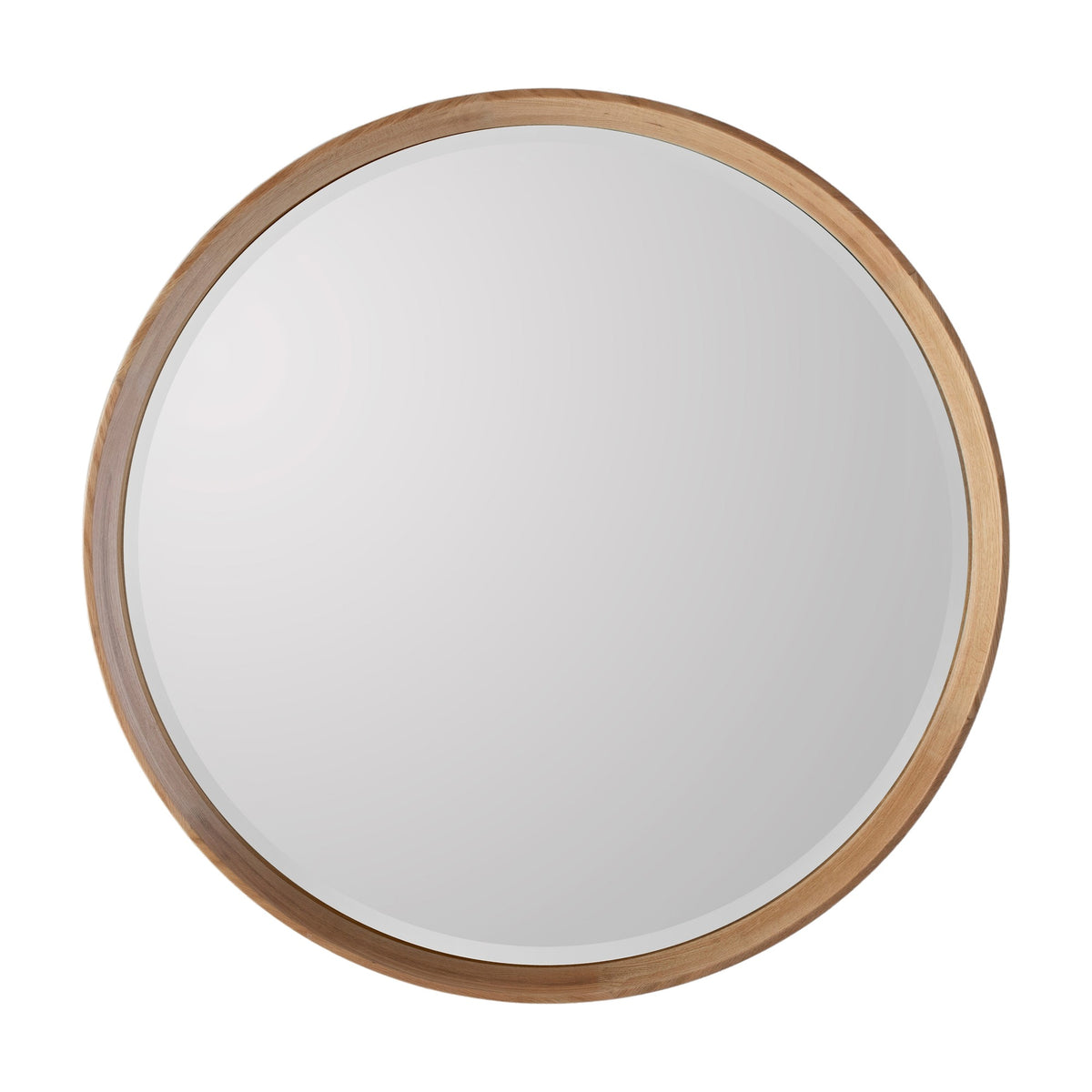 Gallery Direct Torreth Round Mirror with a slim solid oak frame and visible wood grain, shown against a plain white background.