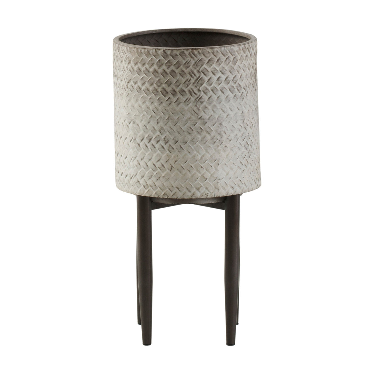 Albion Woven-Texture Metal Planter on Stand – Grey