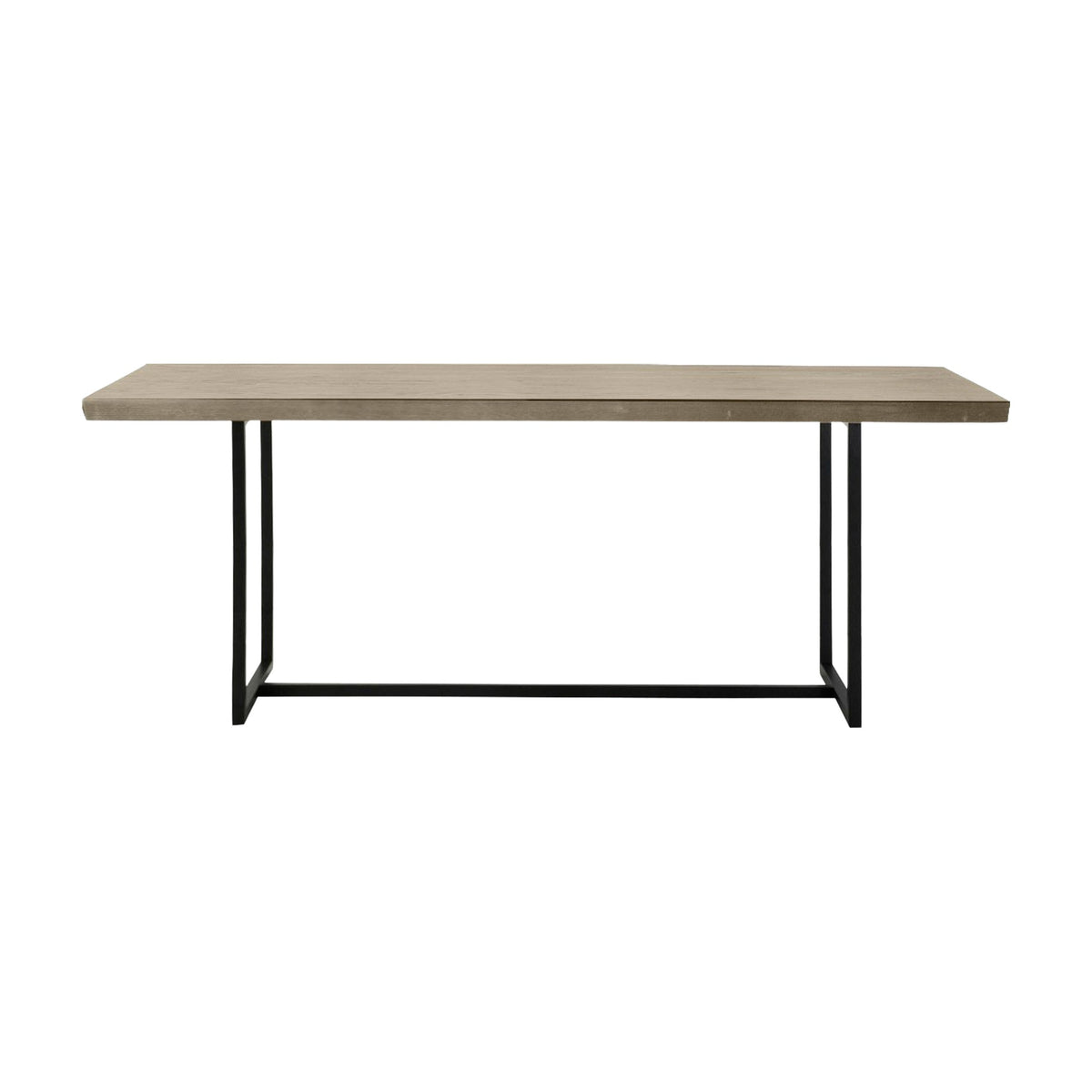 Gallery Direct Forvenne Dining Table with a rectangular grey wood-effect top on a slim open black metal base, shown on a white background.