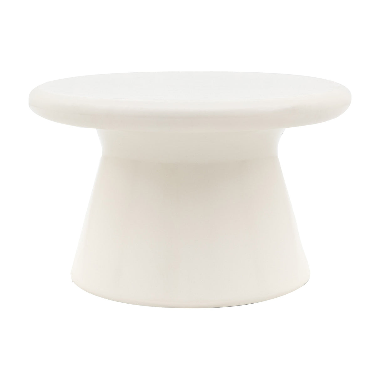 Gallery Direct Pavvane Round Concrete Coffee Table in cream with a domed circular top and tapered pedestal base, shown on a plain white background.