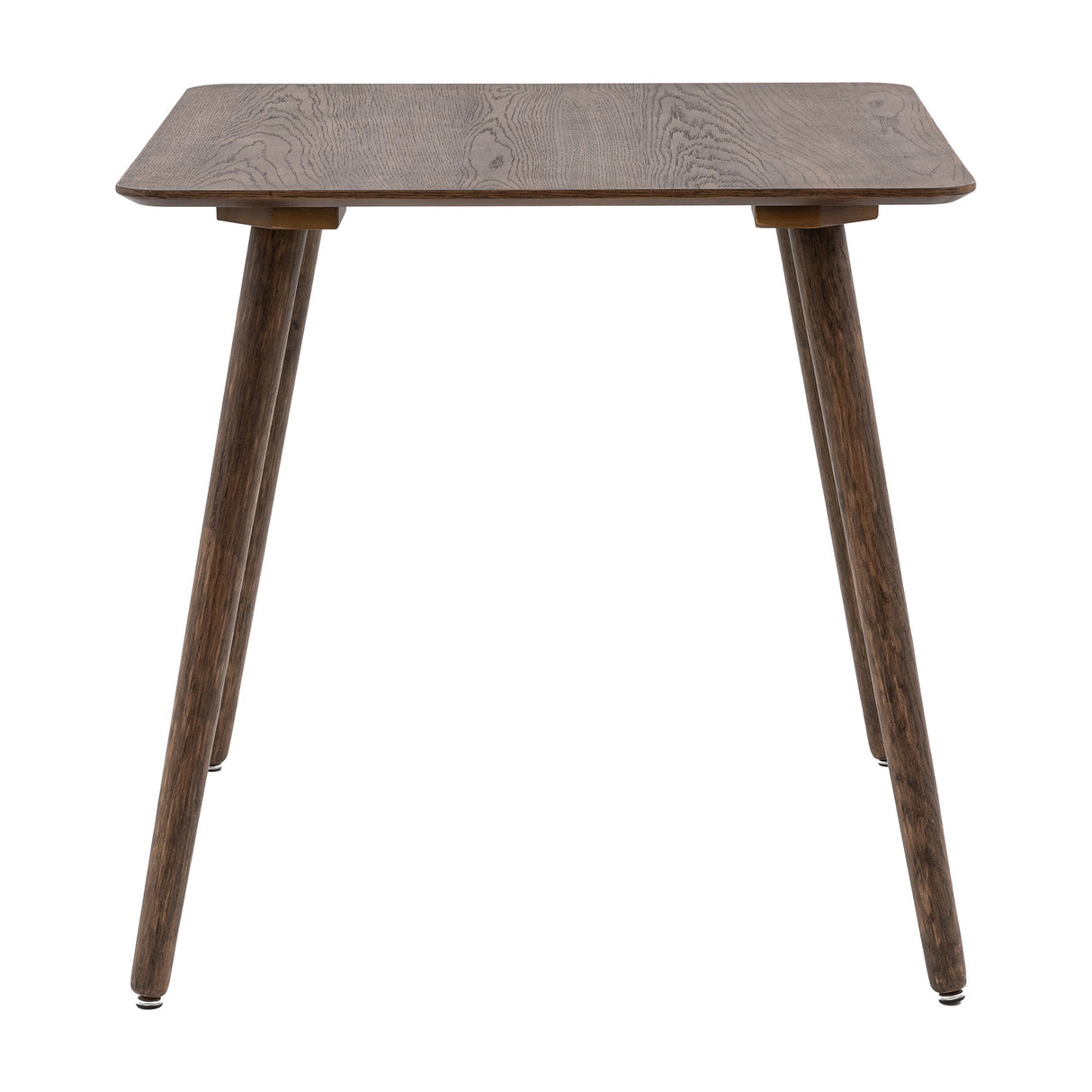 Gallery Direct Hatvenne Square Dining Table in smoked oak veneer with rounded corners and tapered splayed wooden legs, shown on a white background.