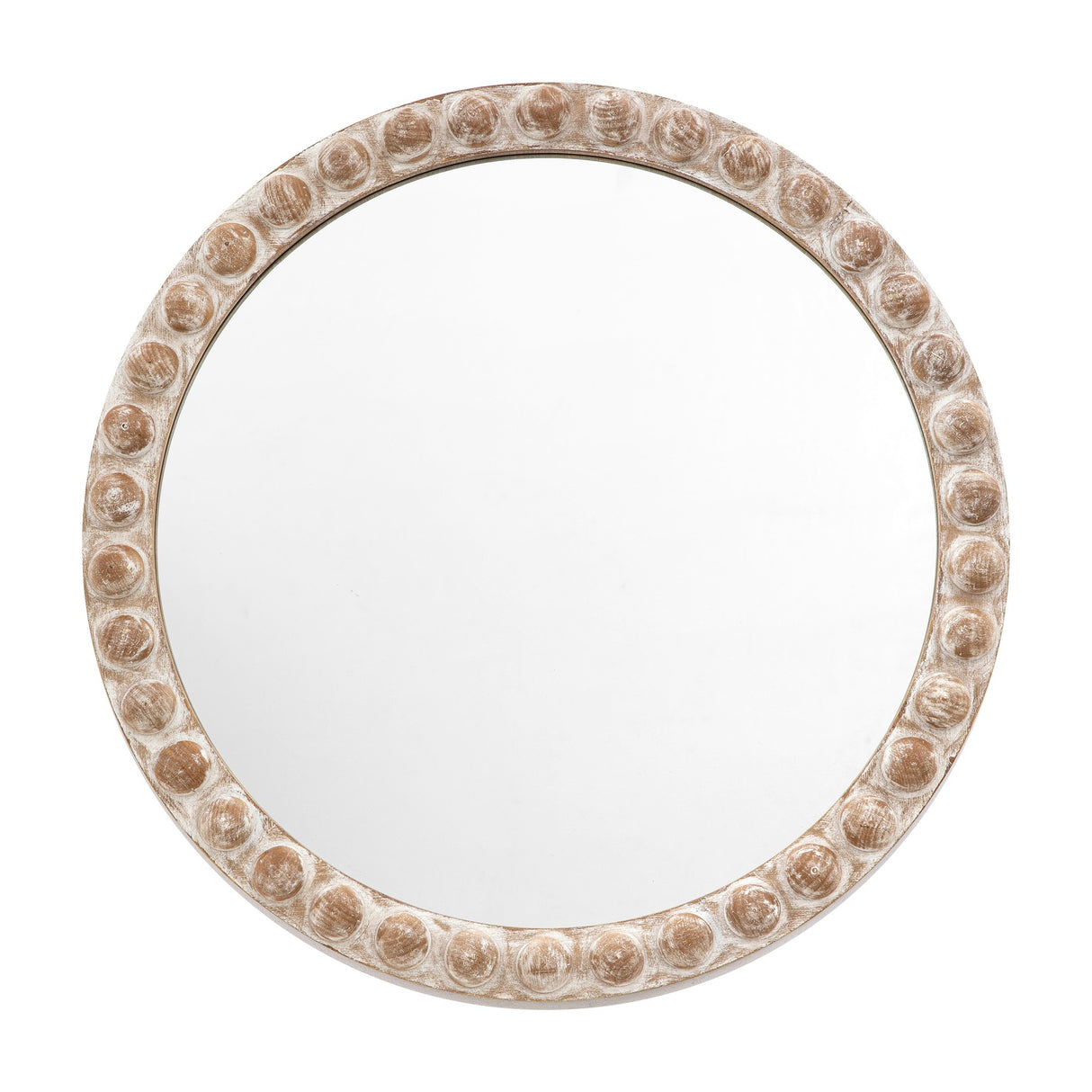 Millbrook Round Beaded Wooden Mirror – Natural