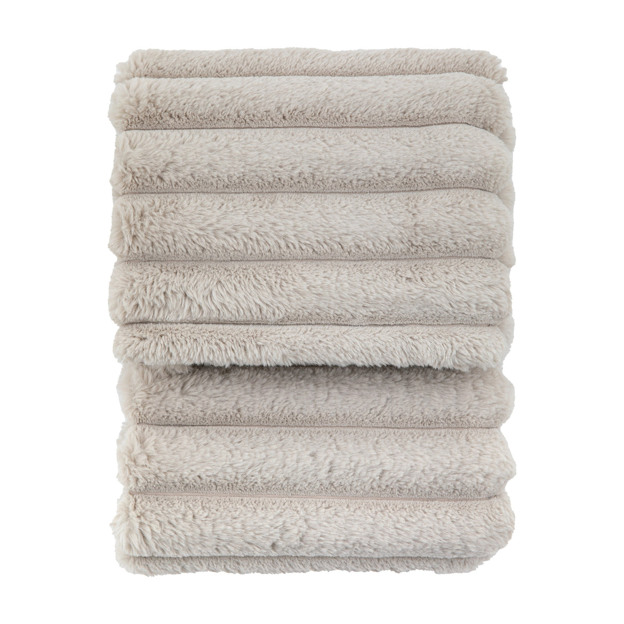 Gallery Direct Ribbed Faux Fur Throw in natural beige, folded to show the wide ribbed plush pile, shown on a plain white background.