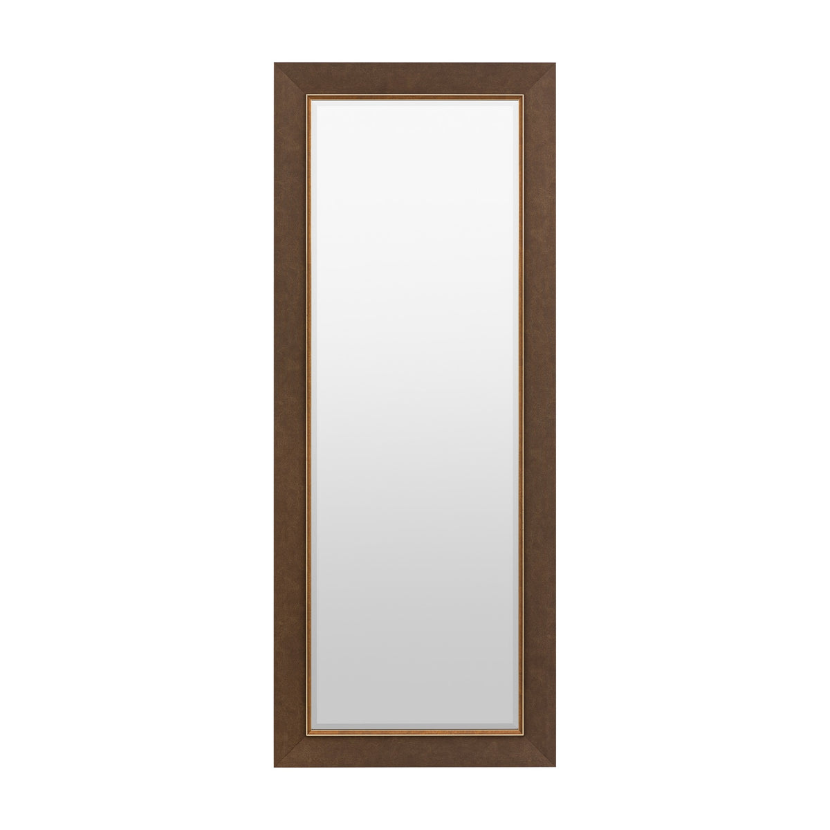 Gallery Direct Corveth Leaner Mirror in bronze, a tall rectangular full-length floor mirror with wide textured frame, slim gold inner line, and bevelled glass.