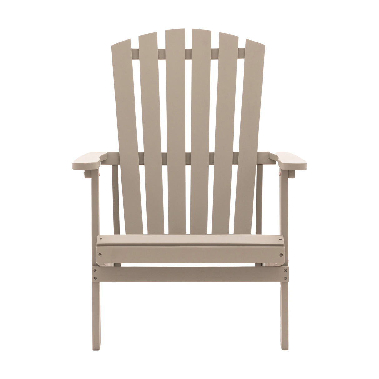 Gallery Direct Sienvane Wooden Adirondack Lounge Chair in taupe acacia with fan-shaped slatted back and wide flat armrests, shown on a white background.