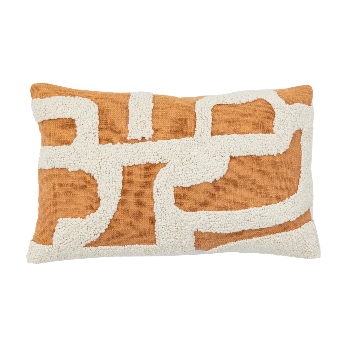 Gallery Direct Kalvane apricot lumbar cushion with off-white tufted abstract linked line pattern on cotton, shown on a plain white background.