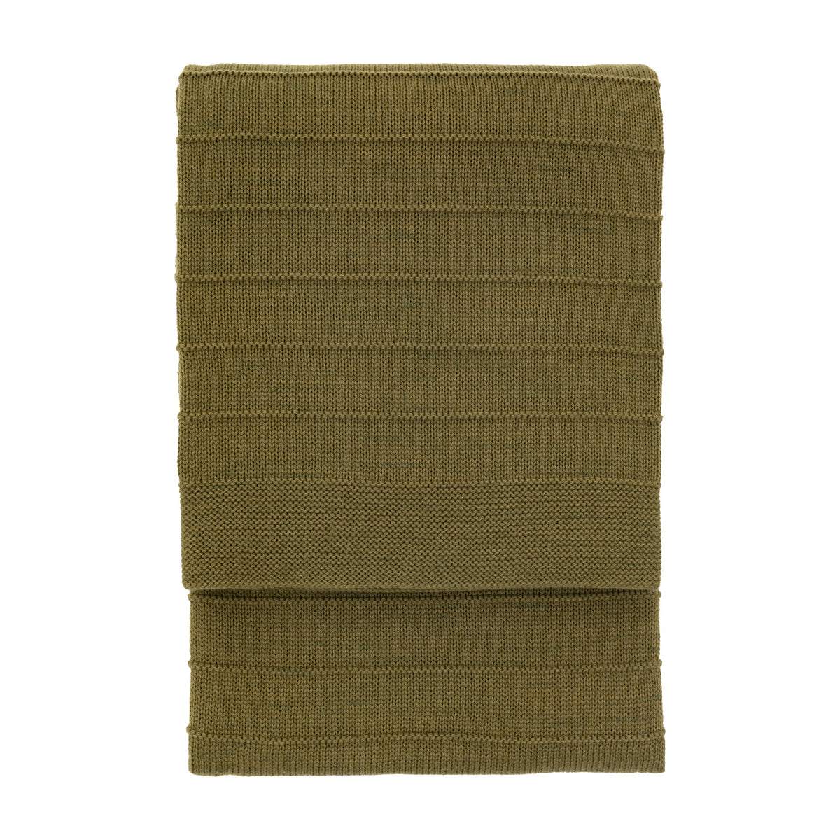Gallery Direct Florvenne Knit Throw in olive green, folded to show its raised horizontal stripe texture on a plain white background.
