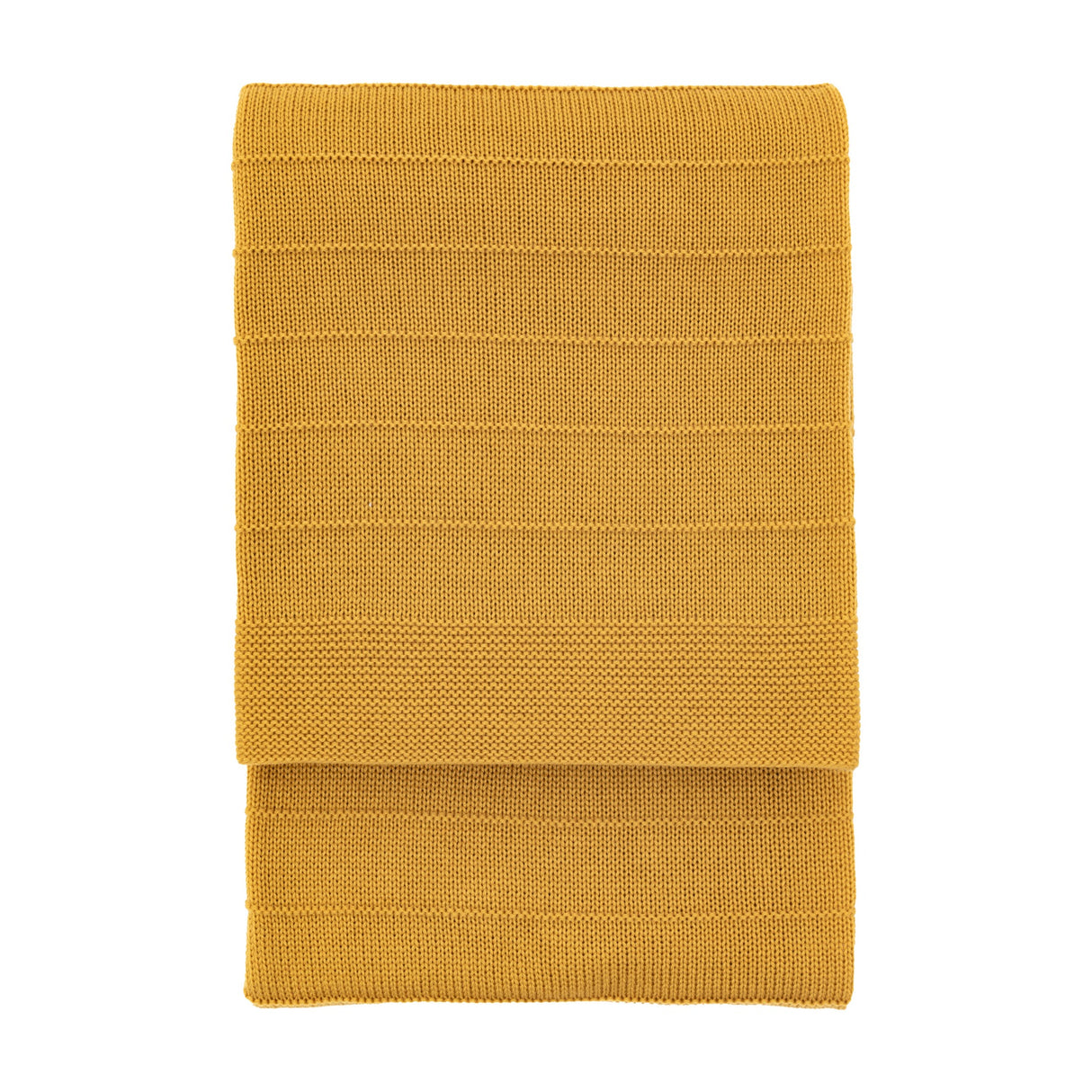 Gallery Direct Florvenne Knit Throw in mustard, folded to show the raised horizontal stripe texture against a plain white background.