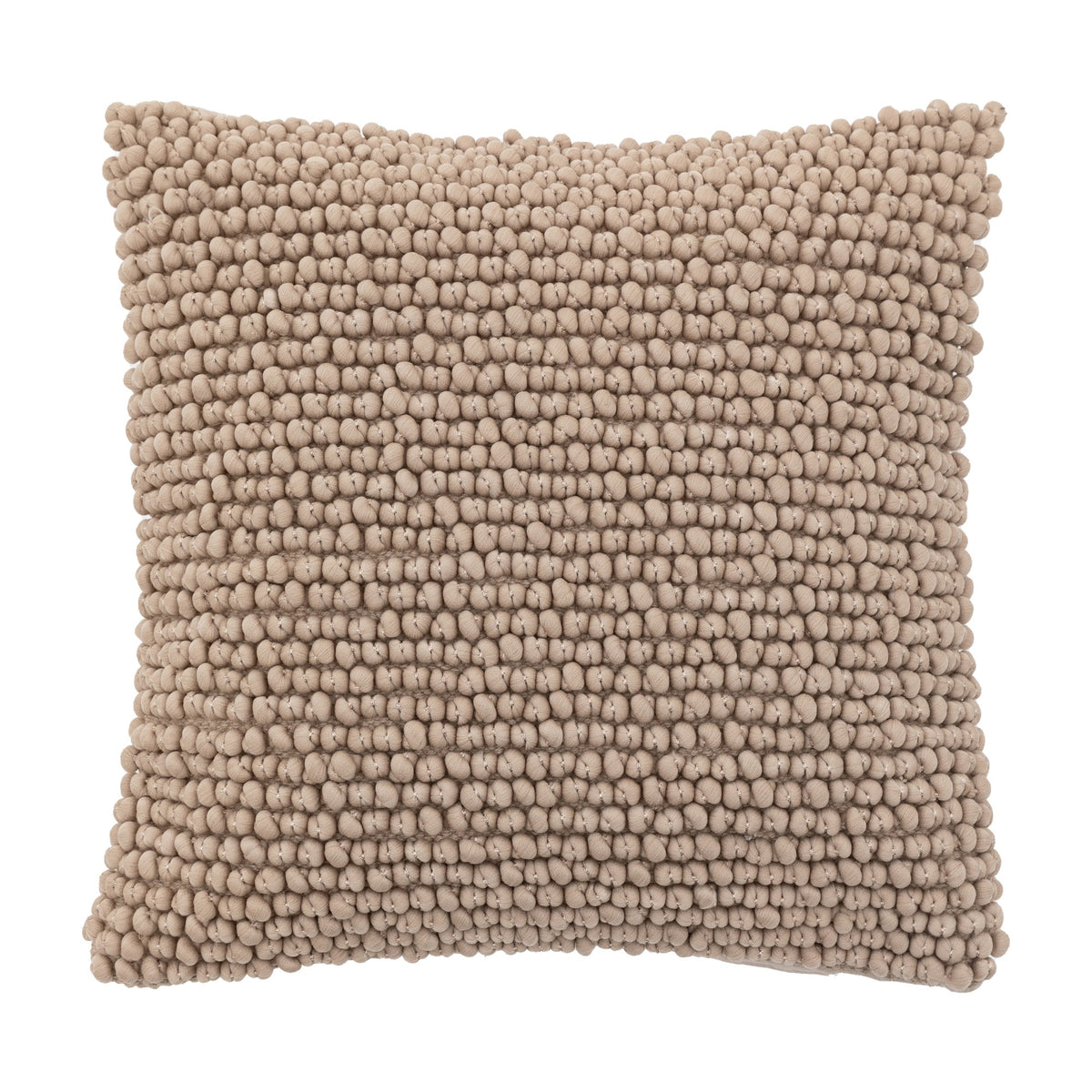 Gallery Direct Pinvane Textured Bobble Cushion in taupe, a square cotton and polyester cushion with a densely looped bobble front, on a white background.