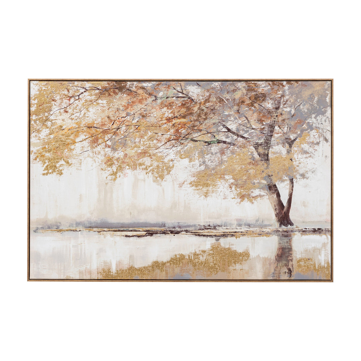 Gilded Oak Landscape Framed Canvas – Amber