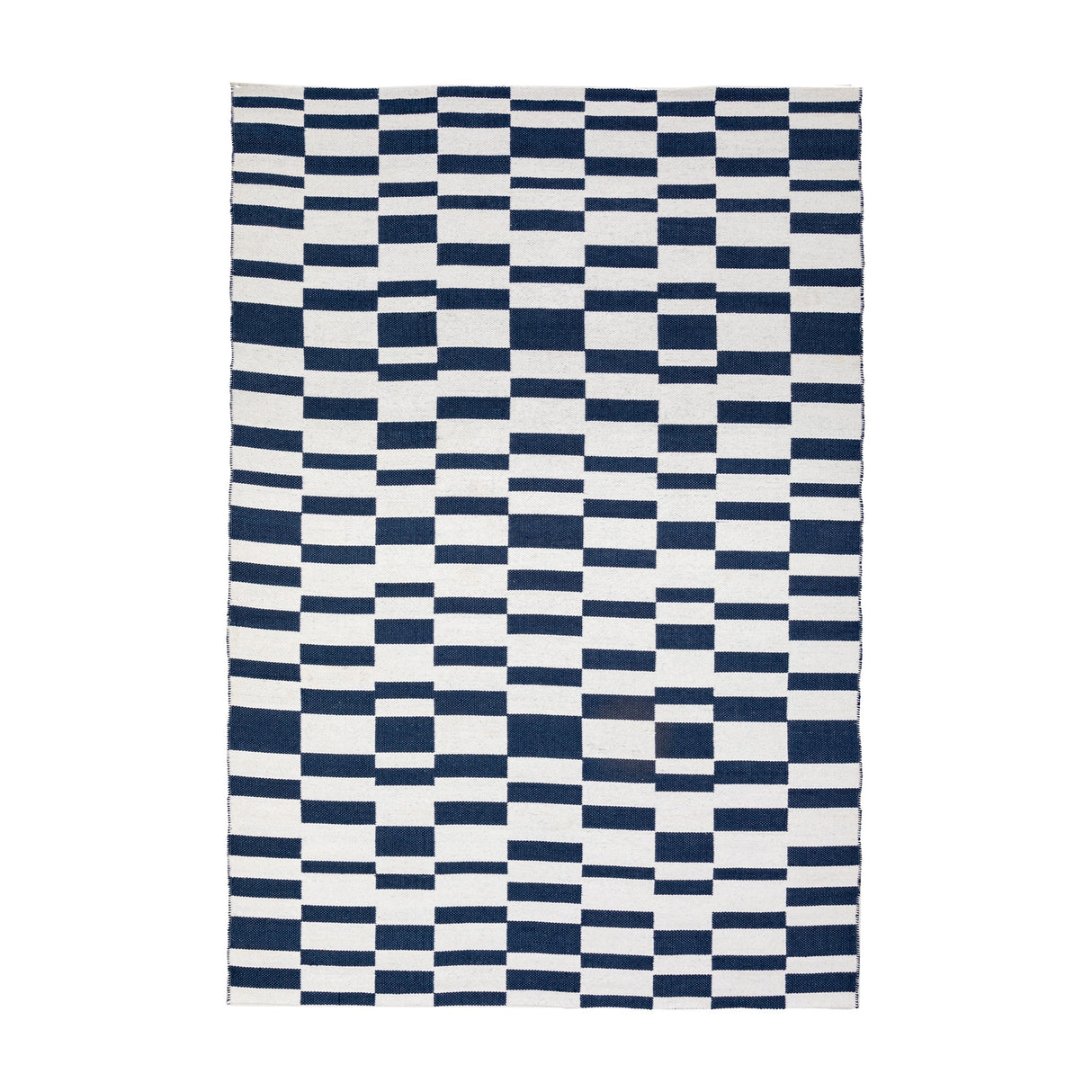 Gallery Direct Kingvane Jacquard Rug in navy blue and off-white, with a geometric block and square pattern in a flat low-pile weave.