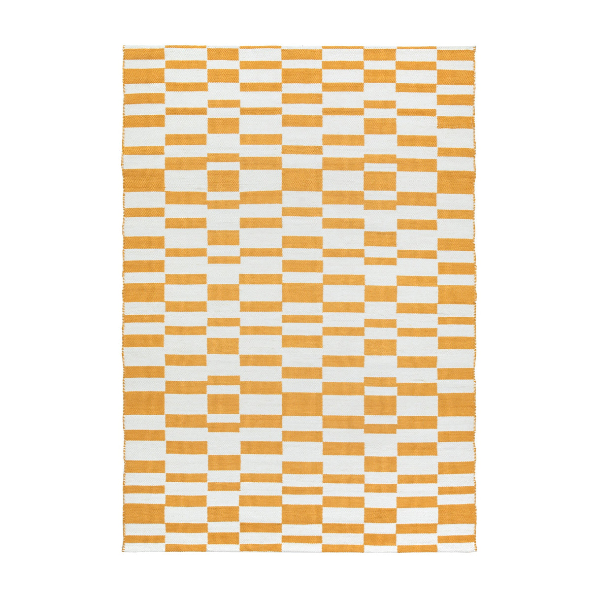 Gallery Direct Kingvane Jacquard Rug in mustard and off-white, with a geometric block and square pattern in a flat low pile.