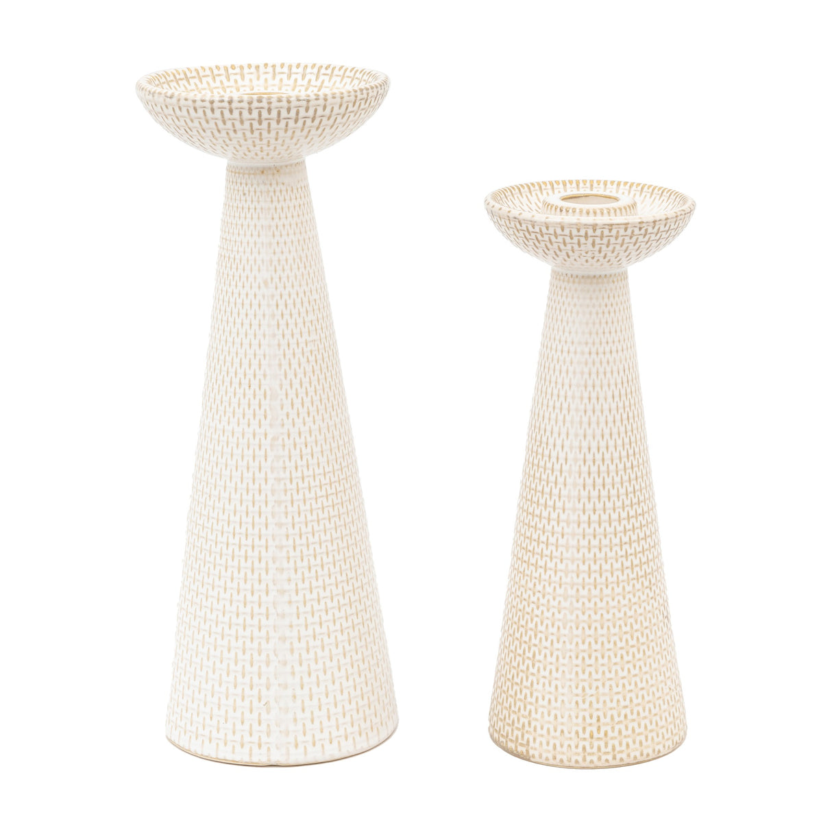 Porto Textured Ceramic Candle Holders Set of 2 – White
