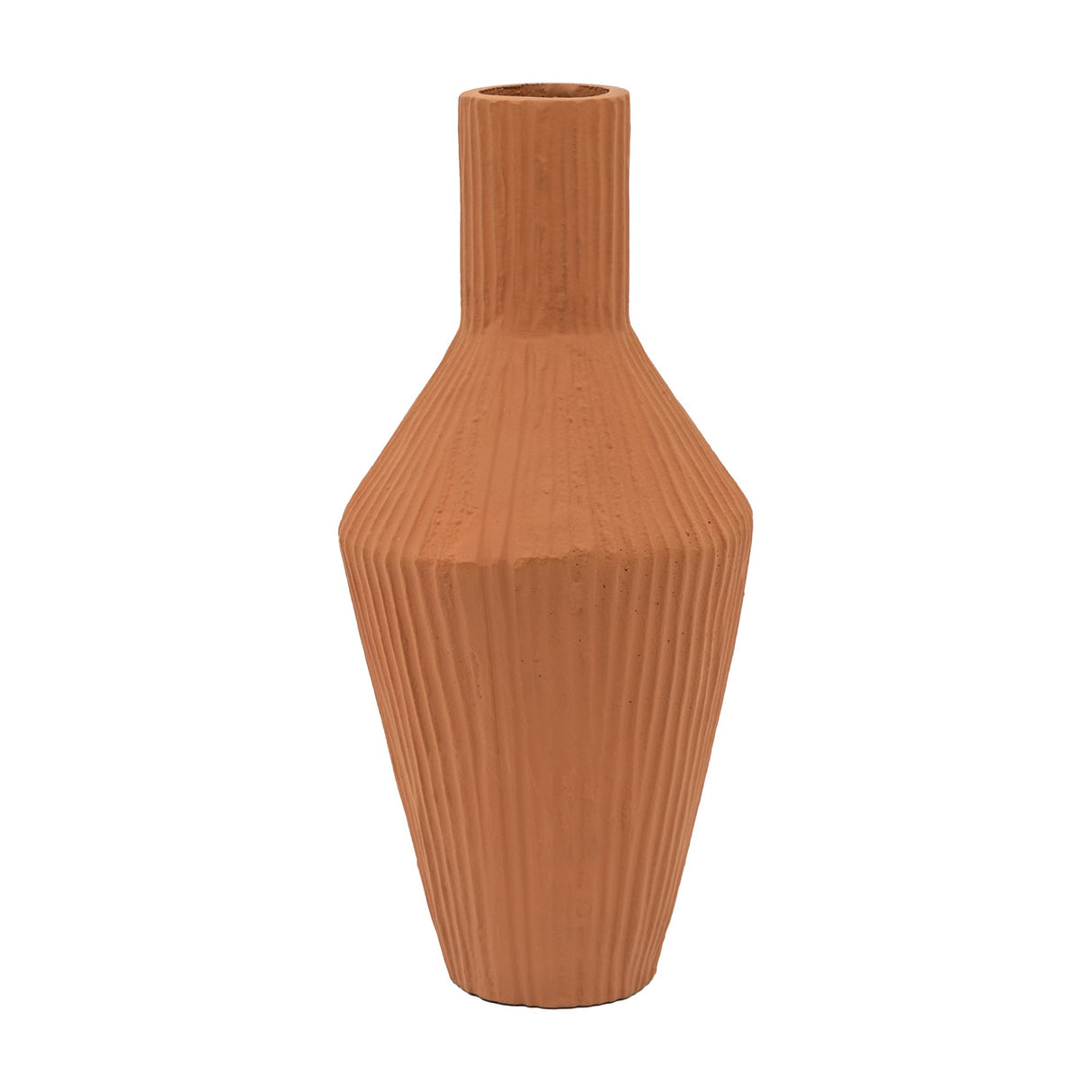 Zahara Ribbed Cast Metal Vase – Terracotta