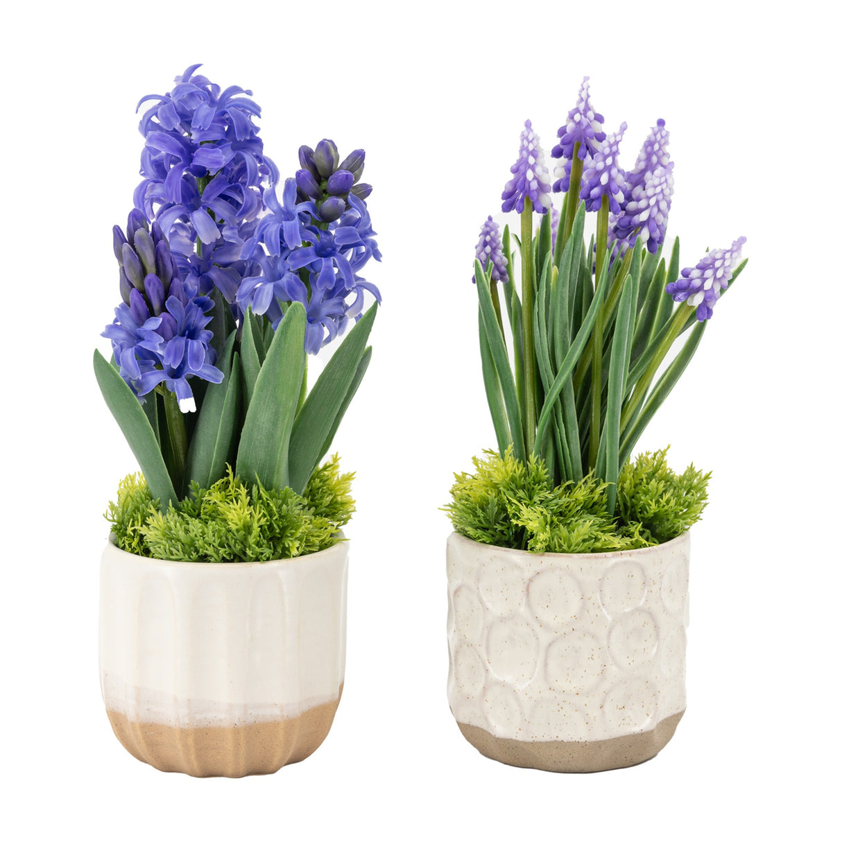 Artificial Hyacinth and Grape Hyacinth in Ceramic Pots Set of 2 – Purple