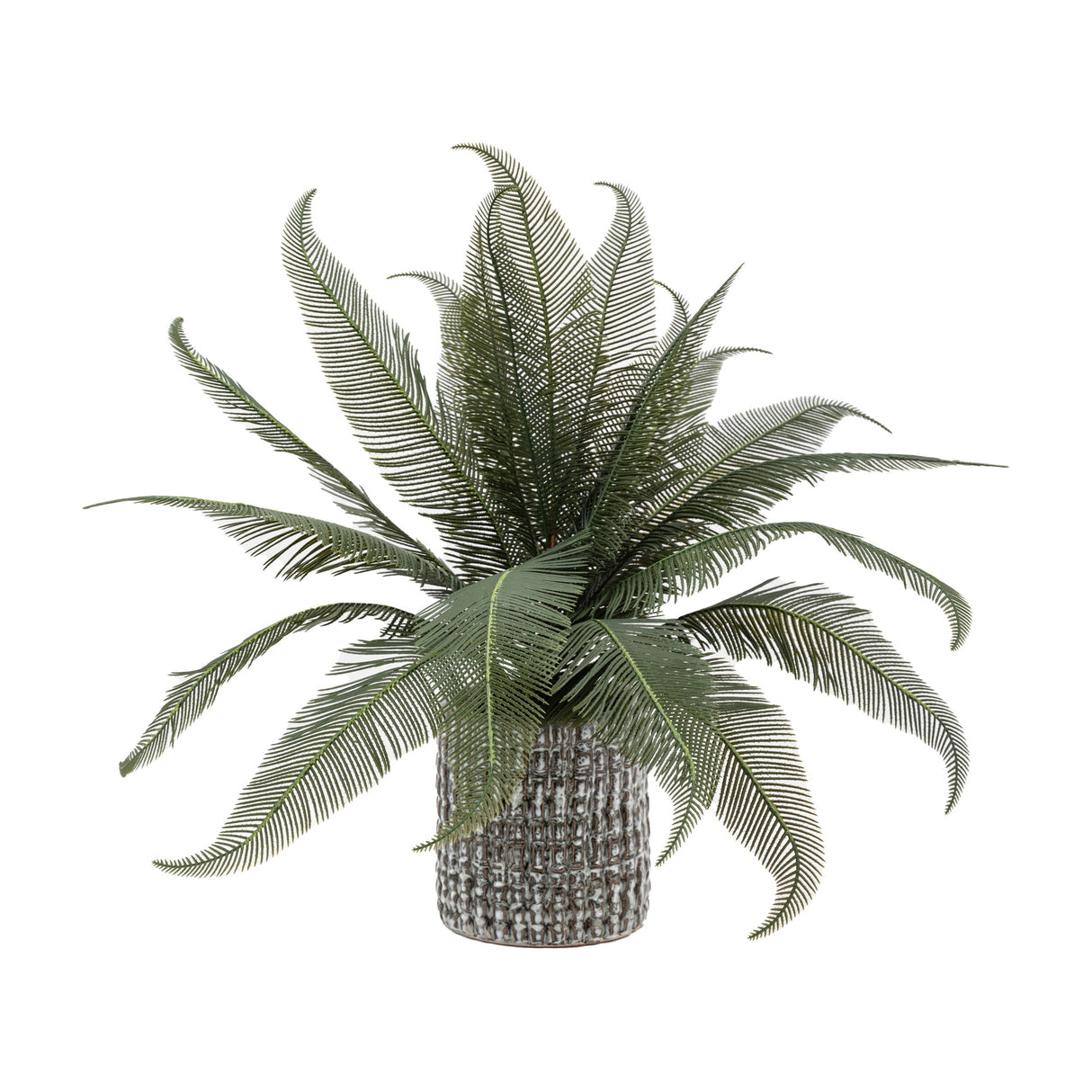 Artificial Wide Fern in Concrete-Effect Pot – Green