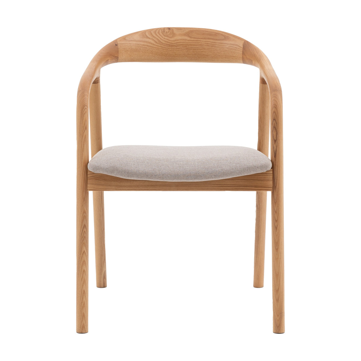 Gallery Direct Madrelle Dining Chair in natural ash with a continuous curved back and arm rail above a neutral fabric padded seat, on a white background.