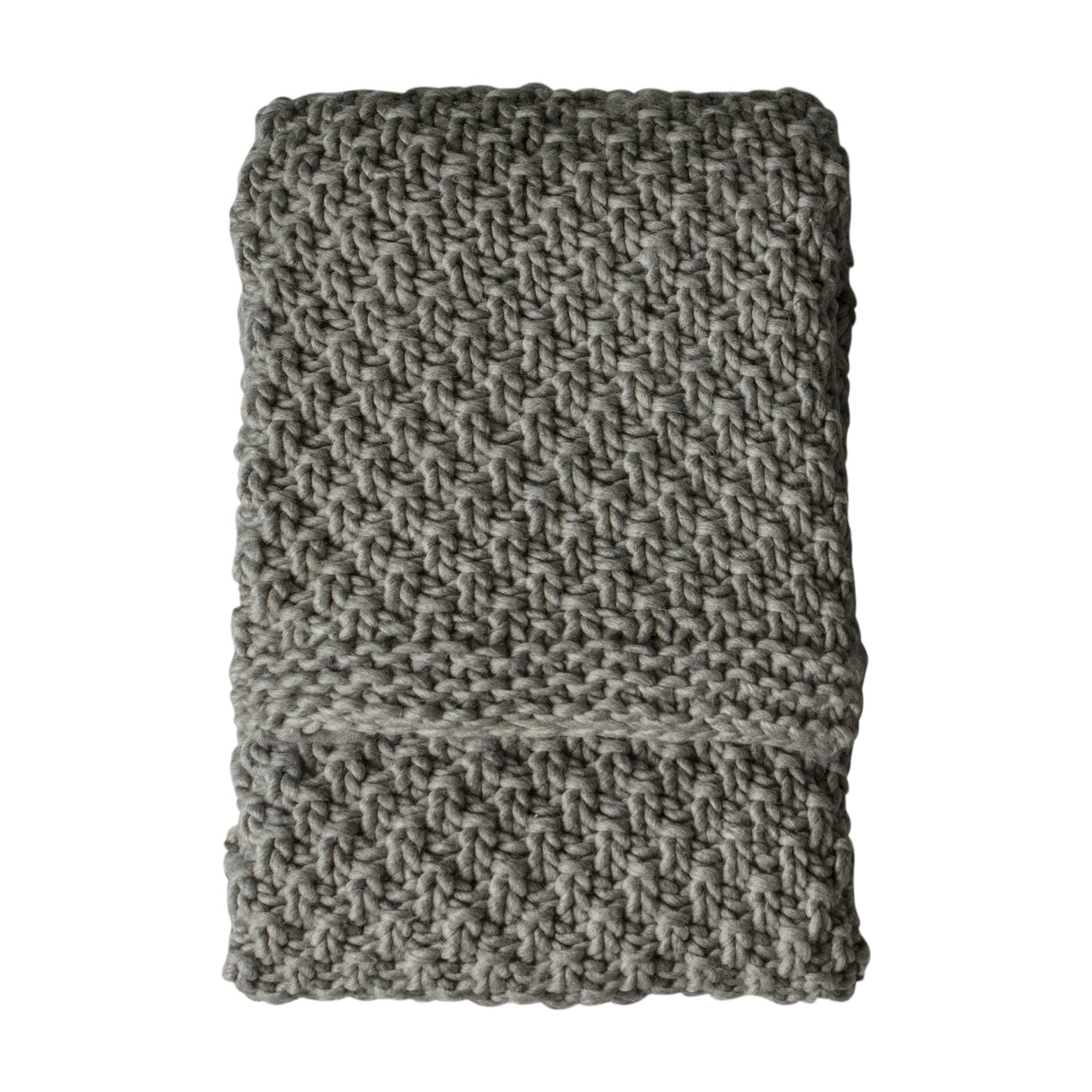 Gallery Direct Moss Chunky Knitted Throw in grey, folded to show the heavyweight moss stitch texture and plain knitted borders on a white background.