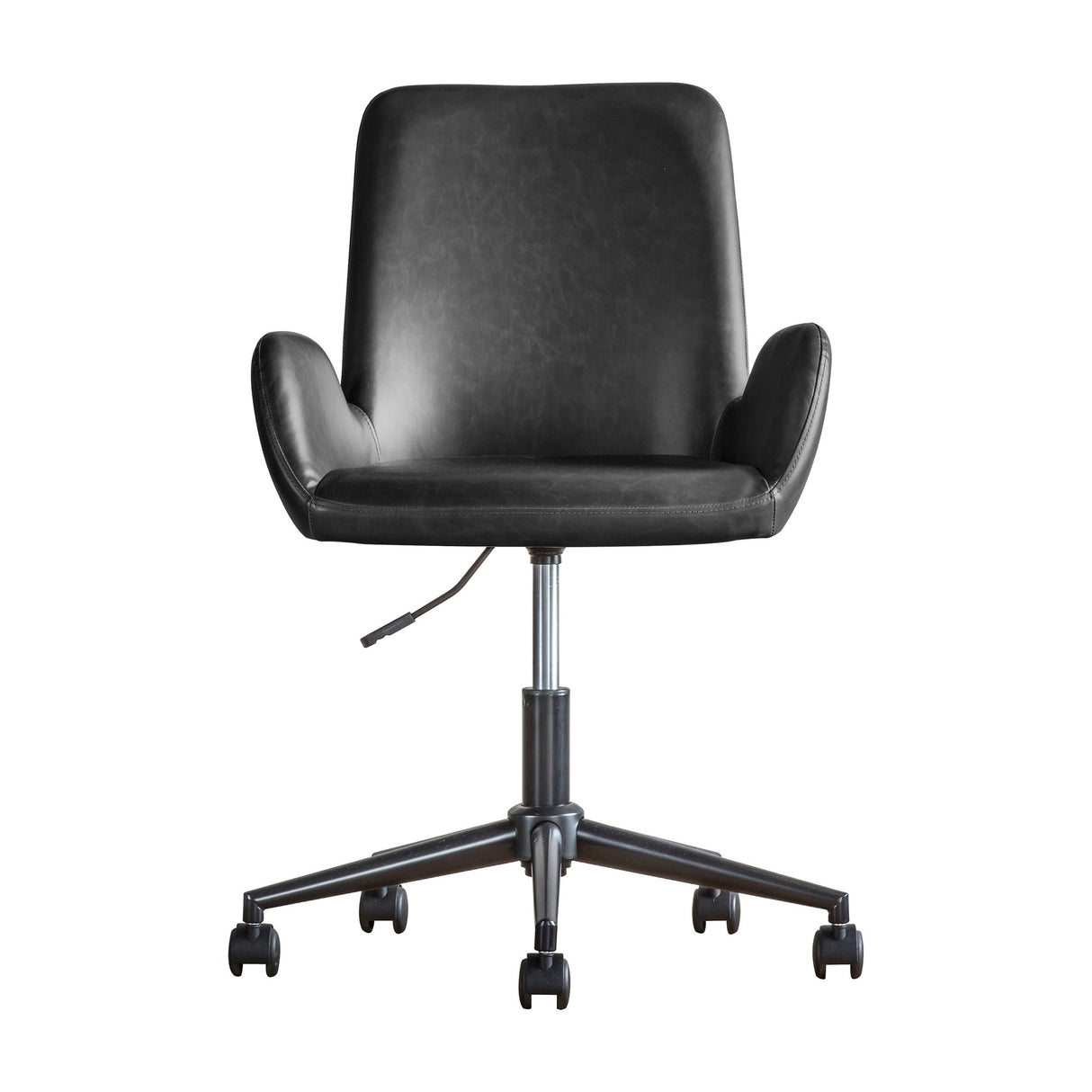 Gallery Direct Farvane Swivel Office Chair in charcoal PU faux leather with curved bucket seat, padded arms and black five-star castor base.